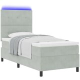 vidaXL Box Spring postelja z vzmetnico in LED lučko svetlo siva 90x200 cm žamet, (22050845) | Shoptok.si