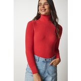  Women's Dark Orange Turtleneck Basic Corduroy Sweater Cene