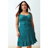 Trendyol Curve Petrol Polka Dot Printed Square Collar Flounced A-Line Mini Knitted Dress | shoptok.hr