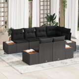 vidaXL 7-delni set vrtnih kavčev z blazinami Črn Poli ratan Akacija | Shoptok.si