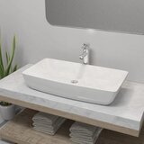 vidaXL Umivalnik z izmenično pipo keramika pravokotna bele barve, (21409358) | Shoptok.si