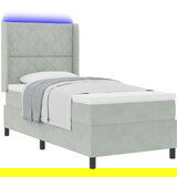 vidaXL Box Spring Postelja z Vzmetnico in LED Svetlobo Svetlo Siva 90x200 cm Žamet | Shoptok.si