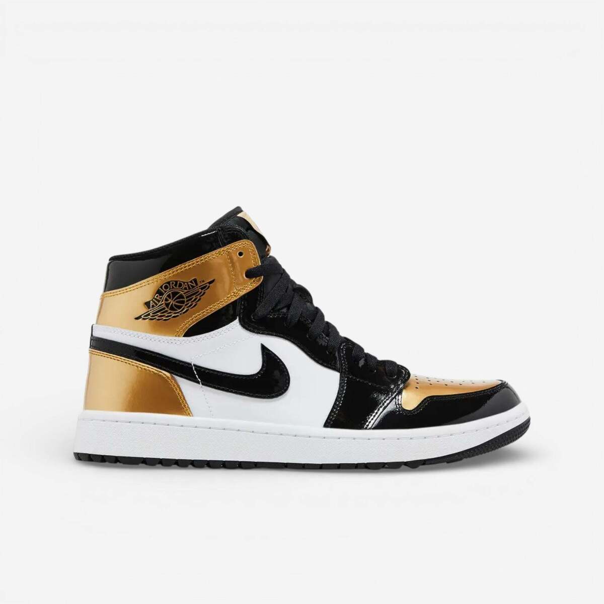 Nike Visoke superge Jordan 1 Retro High Golf Patent Gold Toe Bela | Shoptok.si