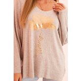 Kesi Włoski Women's viscose long-sleeve blouse with gold floral print beige melange | ePonuda.com