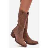 Boto Openwork Cowboy Boots Women's Heeled Dark Beige Olivette | Shoptok.si