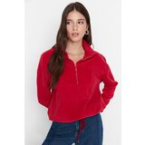 Trendyol Claret Red Zipper Detailed Basic Knitted Sweatshirt Cene