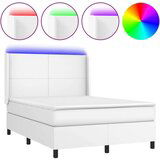  Box spring postelja z vzmetnico LED bela 140x200cm umetno usnje, (20899750) | Shoptok.si