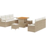  9-delni vrtni kavčni set z blazinami bež poli ratan akacija | Shoptok.si