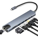 FastAsia USB HUB 8u1, USB-C/HDMI+LAN+2xPD+2xUSB-A+T F+SD 100MBS Cene