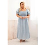 Kesi Włoski Plus size women's dress with short sleeves and ruching made of tencel maxi light denim | Shoptok.si