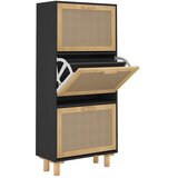 Ormarić za cipele crni 52 x 25 x 115 cm drvo i prirodni ratan | shoptok.hr