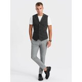 Ombre Men's wool blend blazer with checkered lapels - graphite Cene