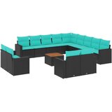  Vrtna garnitura - 14-dijelni set vrtnih sofa s jastucima poliratan crni - Crna 1 | shoptok.hr