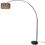 QAZQA Stoječa svetilka črna z rjavim in bež črtastim senčilom 50 cm - XXL | Shoptok.si