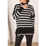 armonika Women's Black Turtleneck Stripe Knitwear Sweater