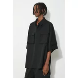 032c Vunena košulja Tailored Flap Pocket Shirt boja: crna, relaxed, s klasičnim ovratnikom, SS24-W-0060
