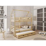Molarem Home Drveni dječji krevet na kat Dalia s tri kreveta i ladicom - svijetlo drvo - 180x80 cm - Madrac PE pjena 8 cm-spužvasti madrac | shoptok.hr