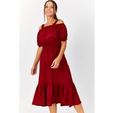 armonika Women's Claret Red Evening Dress with Elastic Waist Cene