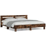 vidaXL Posteljni okvir z vzglavjem dimljen hrast 180x200 cm inž. les Cene