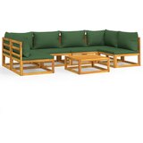 Maison Chic Seti vrtnega pohištva - Vrtna garnitura - Vrtni pohištvo set 7-delna z zelenimi blazinami trden les, (21799199) | Shoptok.si