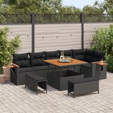 vidaXL 9-delni vrtni kavč set z blazinami črn poli ratan akacija | Shoptok.si