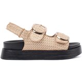 GOODIN Platform sandals in beige and white check Cene