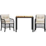  3-dijelni bistro set s jastucima crni od poliratana Crna 90 cm table length | Shoptok.si