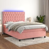 The Living Store Box spring postelja z vzmetnico LED roza 80x200 cm žamet - Box Spring Postelja, (21492520) Cene