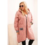Kesi Włoski Plus Size women's quilted jacket with a hood and sporty cuffs dark powder pink | Shoptok.si