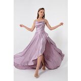 Lafaba Women's Lilac Volleyball Satin Evening &; Prom Dress with a slit Cene
