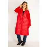 Şans Women's Plus Size Red Front Quilted Zipper And Hooded Coat
