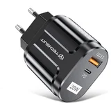 Premium stenski polnilec (CHPD038) - USB-A, QC 3.0, USB-C, 20 W - črn