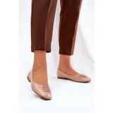 VINCEZA Lacquered Elegant Women's Ballet Flats With Decorative Detail Beige 17377 | Shoptok.si
