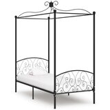  Posteljni okvir z ogrodjem za baldahin črn kovinski 100x200 cm | Shoptok.si