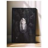 Wallxpert uramljena slika 115190, beli konj među crnim konjima, 50 x 70 cm, crni ram Cene