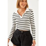 Bianco Lucci Women's Polo Collar Striped Blouse 2023 Cene