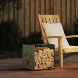 vidaXL stojalo za drva olivno zelena 40x40x40 cm hladno valjano jeklo | Shoptok.si