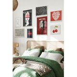Wallxpert set od 8 uramljenih slika Çgs-001, crveno-crni rokenrol motivi – gitara, usne, trešnje i natpis don't let it break your heart, beli ram u