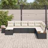 vidaXL 8-delni vrtni kavč set z blazinami črn poli ratan | Shoptok.si