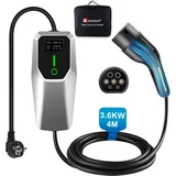 Tip 2 EV Polnilni Kabel za Električna Vozila – 1-Fazni 3.68KW, Nastavljiv Tok(6/8/10/13/16A), Prenosni Polnilec 4M s Schuko Vtičnico in Torbico, (22127992)