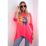 Kesi Oversize blouse with iridescent pink neon lip print | Shoptok.si