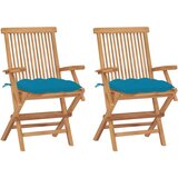 Maison Chic Vrtni stoli - Stol za vrt s svetlo modrimi blazinami 2 kosa trdna tikovina JS2026, (21876954) | Shoptok.si