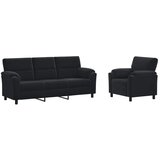  Set sofe 2 pcs Crna Baršun - Crna 1 sjedalo + trosjed | shoptok.hr