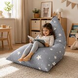 Ginger Home Детски Пуф Лежанка Little Stars, 100% Памук, Сив Барбарон със Звезди, 127x81x76 см | shoptok.hr