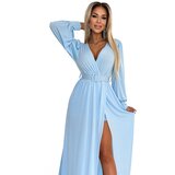 numoco basic Long dress with a wide belt and a Numoco neckline | Shoptok.si