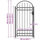  Vrata za ogradu ASSEN s lučnim vrhom i 2 stupa 105x170 cm crna | Eponuda.com