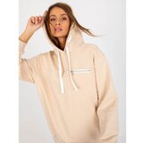 Fashion Hunters Light beige sweatshirt with a hood and drawstrings Cene