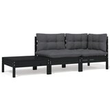 The Living Store Vrtna sedežna garnitura 3-delna z blazinami črna trdna borovina - Vrtna Sedežna Garnitura, (21478920) | Shoptok.si