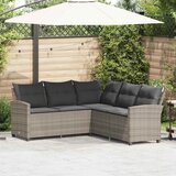 vidaXL Kavč kavč v obliki črke L z blazinami Grey Poly Rattan | Shoptok.si