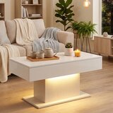  LED stolić za kavu s prostorom za pohranu visoki sjaj moderan 2 ladice i daljinski upravljač bijeli | shoptok.hr